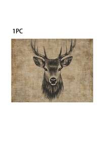 1pc/4pcs/6pcs Deer Portrait Embroidery Design On Burlap Placemat 30.48*45.72cm Washable Place Mats For Dining Room Table Kitchen Table Holiday Parties Home DecorIdeal Place Mat For Coffee Tables - Multicolor - View 14