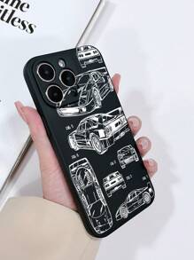 1pc Matte Texture Black TPU Protective Phone Case With Cute Car Pattern, Compatible With IPhone 15/15 Pro/15 Plus/15 Pro Max, IPhone 16/16 Pro/16 Plus/16 Pro Max, Galaxy S23 Ultra/A14/A24, Redmi Note 12 Pro