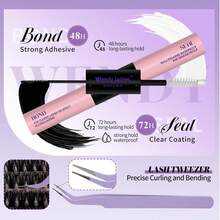Kit de grupos de pestañas con pestañas inferiores 20/30D 3D Curl, kit de extensión de pestañas DIY 12-18mm de varios tipos, pegamento y sellador, pestañas en punta, kit de pestañas de volumen y aplicador de pestañas (20/30 3D Kit) - Multicolor - Ver 8