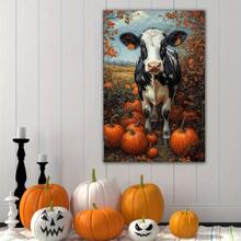 1 PAC Wall Arts ,Posters ,Halloween Cows And Pumpkins, Mural Home Decor, Horror Style Paintings, Ghosts, Castles, Pumpkins, Witches, Knights, Living Rooms And Bedrooms, Waterproof, High-Definition Printing, Holiday Party Decorations, Holiday Art Gifts Halloween Decor Fall Decor Room Decor