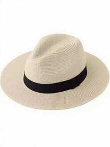 1 pièce Chapeau de paille panama à large bord unisexe, chapeau de plage, chapeau de soleil, chapeau habillé, chapeau fedora