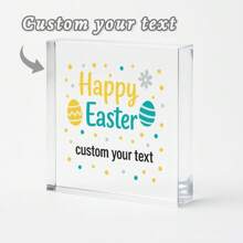 1pc Acrylic Ornaments Transparent Acrylic Easter Decoration, Personalized Message Block With Colorful Eggs, Spring Holiday Gift For Her, Bedroom Or Living Room Decor