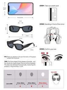 复古矩形塑料太阳镜经典款式，户外旅行海滩度假休闲装饰，防紫外线驾驶太阳镜，男女皆宜 - 黑色 - 查看 5