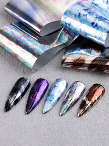Chrome Chameleon Effect Nail Foil Transfer Colorful Gradient Asymmetrical Full Cover Wraps DIY Decoration 10pcs