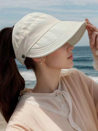 Outdoor UV Protection Hollow Top Sun Hat,Summer Wide Brim Sun Protection Hat,Adjustable Wide Brim Hats For Women Beach Packable Visor