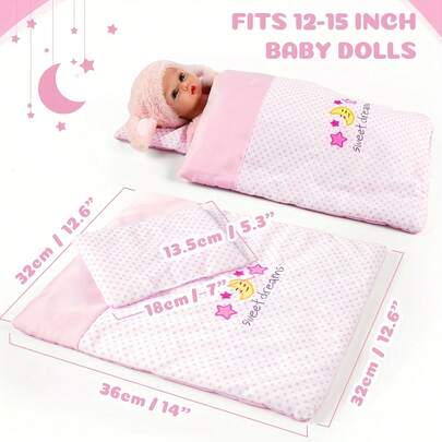 1 件 31x36 厘米娃娃衣服毯子+枕头，适合 14 英寸以下娃娃女孩、重生娃娃（不包括娃娃）
