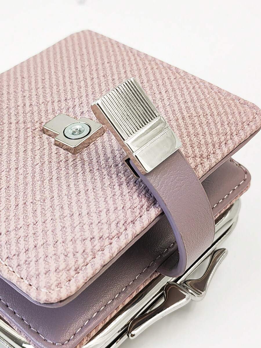 Women Short Straw Weave Soft PU Snap Fastener Wallet Card Holder Minimalist Lightweight Compact Elegant Design Suitable For Holiday Gifts For Women Wallet Purse Wallet Cute Wallet Small Wallet Wallet - Purple - View 1