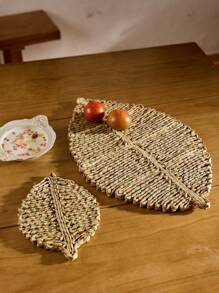 Cirelle Handmade Grass Weaving Table Mat Heat Insulation Mat With Leaf Shape For Dining Table Decoration, Bohemian Style , Rama Table Decor, Family Dining, Party Use, Kitchen Supplies, Kitchen Use, B&B Decor, Garden Use, High-End Hotel Supplies