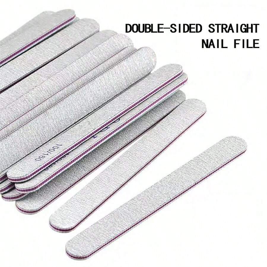 5/10/25/50 unidades de limas de unha retas, grãos 100/180, lixa de madeira, dupla face, para polimento de unhas naturais.
