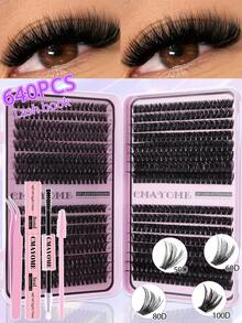 640 piezas Kit de extensión de pestañas DIY - Longitud mixta de 10-16 mm, incluye racimos de pestañas 10D, 20D, 30D, 40D, 50D, 60D, 80D, 100D para ojos de gato, cosplay, universidad, volumen ruso, natural, verano, looks dramáticos. El kit contiene pegamento, sellador y pinzas. Diseño portátil para el hogar y los viajes. Grosor de 0.07 mm, efecto esponjoso de curvatura D, fácil para principiantes. - Púrpura malva - Ver 15