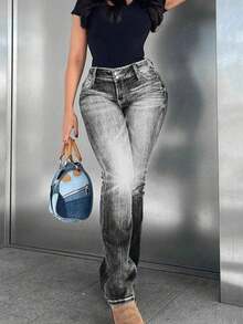 Women's Jeans, Tight Casual Jeans, Y2K Low-Waist Slightly Elastic Fashionable And Sexy Slim Flared Jeans, Suitable For All Seasons, Perfect For Going Out, Cocktail Parties, Parties, Christmas, Nightclubs, Banquets, Film Festivals, Cinemas, Balls, Cocktail Parties, Weddings, Graduation Ceremonies, Homecoming, Birthday Parties, Festival-Themed Parties, Going Out, Streetwear, Fashion Shows, Dates Working Outside, Country-Style Women's Clothing, The Best Women For Going Out, Pantalón Jean Mujer,Women Clothes,Jeans Para Mujer,Pantalones De Mujer Jean,Ropa De Mujer,Tall Jeans Women,Y2k Clothes,Going Out Outfits,Holiday Outfits For Women,Vacation Outfits Women,Club Outfits For Women,New Years Outfit Women,Holiday Outfits For Women - 灰色 - 查看 3