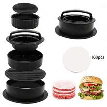 三合一馅料汉堡肉饼制作环模具套件，不粘馅料汉堡肉饼压模器 - 包含 100 张蜡质汉堡肉饼纸，用于滑块/馅饼/烧烤 - 彩色 - 查看 12
