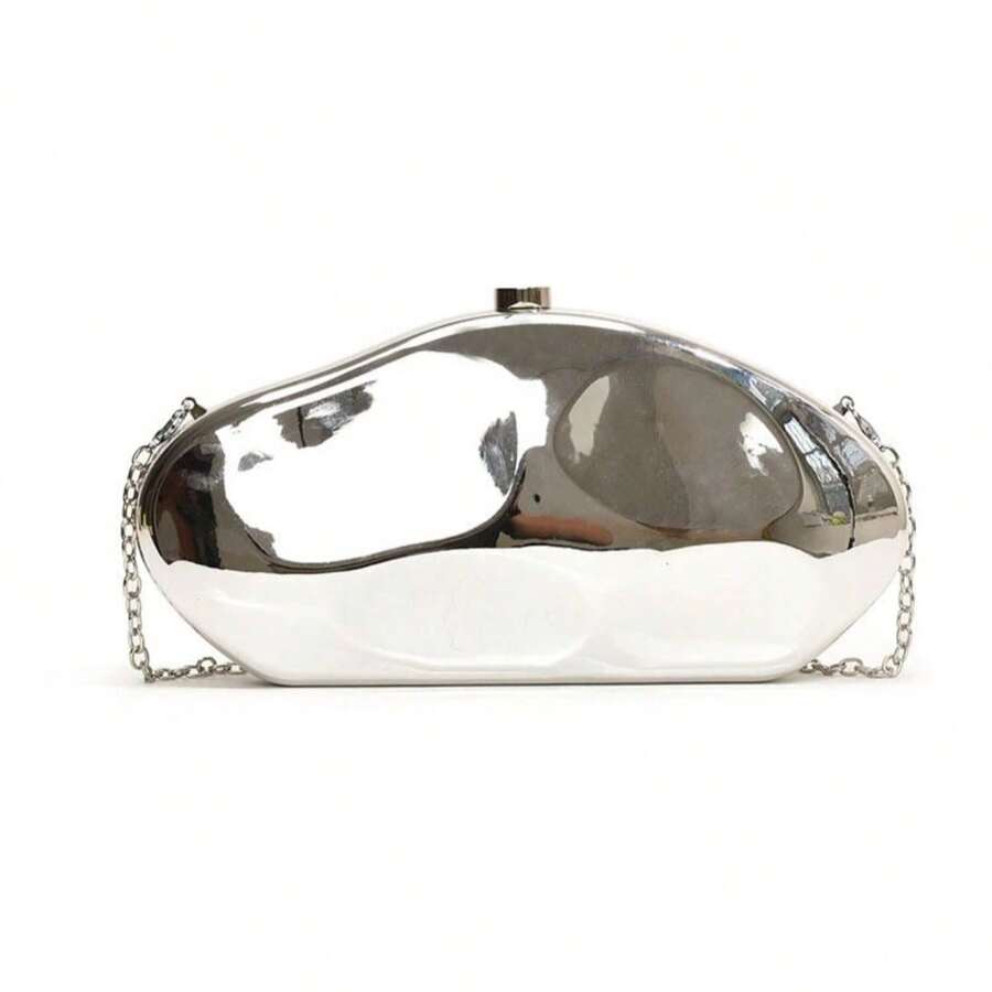 Women's Acrylic Evening Clutch Bag With Lattice Pattern - Silver - View 1