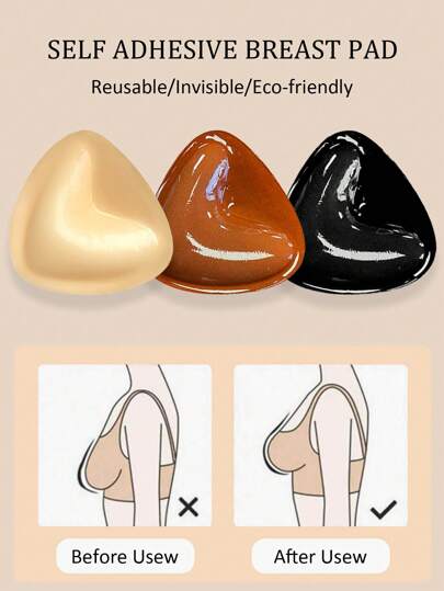 1 Pair Of Double-Sided Breathable Self-Adhesive Breast Pads, Triangular Thickened Gathered, Reusable Breast Pads, Bikini Invisible Breast Pads, Suitable For Swimming