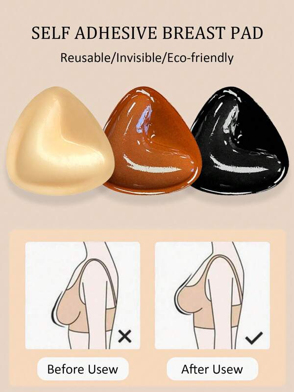 1 par de almohadillas para el pecho de doble cara transpirables y autoadhesivas, con forma triangular y recogidas, almohadillas para el pecho reutilizables, almohadillas invisibles para bikini, aptas para natación