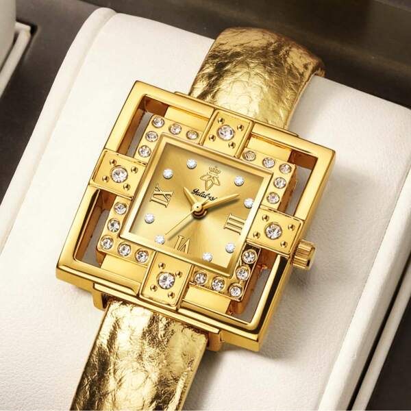 YaLaLuSi YaLaLuSi 1pc Golden Luxury Fashion New Ladies Quartz Watch Square Dial With Gorgeous Rhinestone Retro Roman Numerals Precision Movement Stable Timekeeping Fashion Piece Daily Versatile Business Work Original Women's Gifts For Mother Girlfriend Sister Best Friend Gift Selection