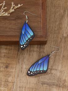 1 Pair Bohemian Wood Blue Butterfly Wing Symmetry Fashion Earrings For Women