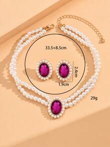 3 Peças/Conjunto Corrente para a Clavícula com Aspecto Luxuoso, Pulseira Curta de Pérola Falsa e Strass Acrílico, Brincos
