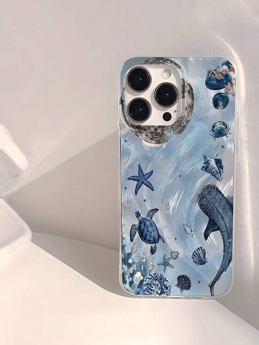 1 chiếc ốp điện thoại trong suốt IMD mềm bóng mịn chống nước, chống vân tay, chống trầy xước mới nhất có họa tiết cá mập, vỏ sò và hoa - Nhiều màu - Xem 1