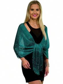 Metallic Glitter Shawl Wrap For Evening Dresses And Weddings - 青色/藍色 - 查看 9