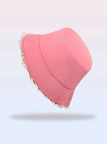 1pc Solid Color Dopamine Lace Patchwork Bucket Hat, Simple Versatile Stylish Fashion Casual Sun Protection Travel Beach Hat