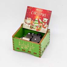 1 Caja de música de Navidad, Caja de música de mano, Caja de música de madera de Navidad miniatura de estilo vintage con grabados, Decoración navideña, Regalo de Navidad y Año Nuevo para hombres y mujeres