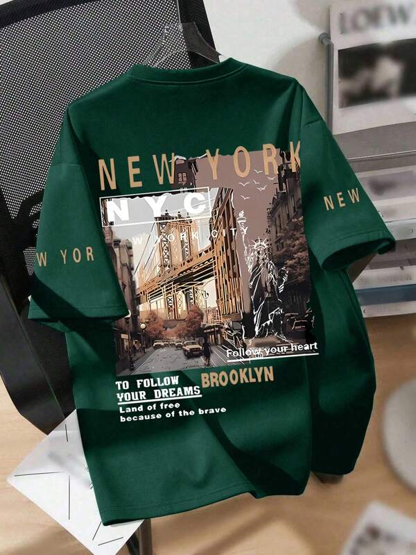 Tween Boy New York City Print Crew Neck T-Shirts Summer Boy's Casual Tee Soft Tops