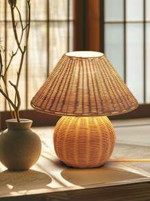 قطعة واحدة مصباح طاولة مصنوع يدويًا من الخيزران والخشب، مصباح بطراز كلاسيكي، مصباح سرير بلمسات خشبية نوردية، مناسب للإقامة المنزلية، غرفة الطعام، التخييم، مصباح أجواء ضوء دافئ