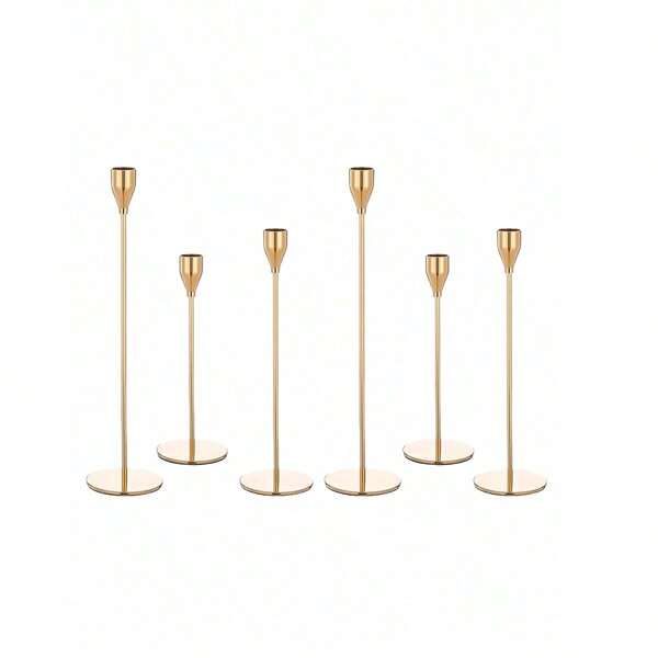 European-Style Electroplated Metal Candle Holder Set 3/6-Piece Combo Romantic Table Centerpiece For Candlelight Dinners Wedding Decor Elegant Electroplated Ornament