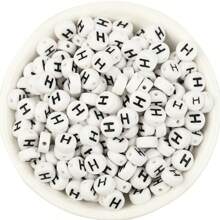 150/300/600 pezzi di perline in acrilico con motivo a lettere dorate su sfondo bianco, 4x7mm, adatte per la realizzazione di gioielli fai-da-te, progetti di collane e braccialetti