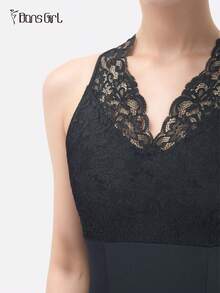 DonsGirl 一件式女式蕾丝刺绣背心，适合芭蕾舞、现代舞、古典舞和体操连体衣，性感女孩紧身衣 - 黑色 - 查看 9