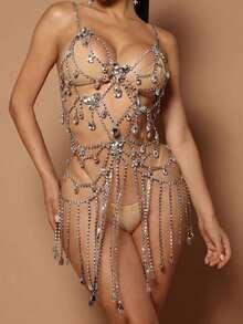 1pc Elegant Soft Butterfly Rhinestone Tassel Dress, Sexy Body Chain Jewelry For Women, Suitable For Party, Nightclub, Stage Performance And Other Occasions - Suspender Skirt - View 12