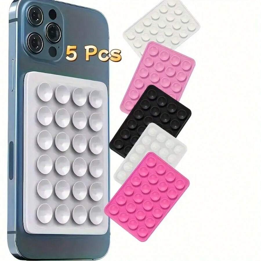 5 piezas Cubiertas traseras para teléfono cuadradas, 24 agujeros de ventosa de silicona, succión fuerte, montaje en pared, colores: rosa, azul, blanco, negro, transparente, rosa claro, plegable - Multicolor - Ver 1