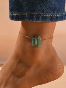1pc Elegant Colorful Sea Glass Crushed Stone Beaded Anklet, Women Fashion Jewelry Accessories Suitable For Summer Beach Vacation