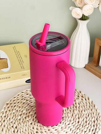 Taza/Vaso de viaje de 40 onzas de acero inoxidable a prueba de fugas con tapa, pajita y asa, apto para bebidas calientes/frías, botella de agua de 40 onzas con boca para pajita, vaso de acero inoxidable aislante para cerveza con asa de cinco generaciones y vaso para hielo