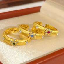 1pc Brushed Colored Diamond Ring, French Light Luxury Retro Index Finger Ring, The Opening Is Adjustable