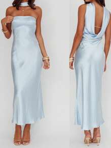 Women's Suspender Long Dress, Summer Fashion Solid Color Backless Strapless Slim Fit Sleeveless Dress, Suitable For Daily Wear And Commuting, Essential For Holiday Activities, Unique Style, Eye-Catching, Generous And Beautiful.