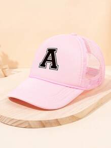 1Pc Children's 26 Letter Printed Baseball Cap, Cute Pink Sunshade Baseball Cap, Mesh Breathable Trucker Cap