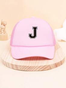 1Pc Children's 26 Letter Printed Baseball Cap, Cute Pink Sunshade Baseball Cap, Mesh Breathable Trucker Cap