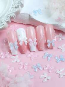 30 pezzi Decorazioni 3D Graziose fiocchi in nastro colorati misti trasparenti e color ghiaccio per unghie, accessori per decorazioni nail art fai-da-te, dimensione 10mm