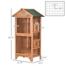PawHut 60" Wooden Outdoor Bird Cage For Finches Parakeet Large Bird Cage With Removable Bottom Tray 4 Perch Orange - Orange1 - View 3