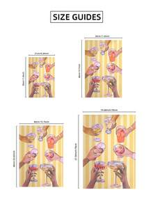 1pc "Cheers" Cocktail Art Clinking Glasses Pattern, Rainbow Drinks, Yellow & White Striped Background, Frameless Poster, Single Party Decor & Dorm Gift (Back To School Wall Art) - Multicolor - View 9