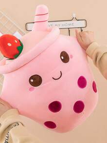 可爱波霸茶毛绒填充泡泡茶毛绒玩具卡通柔软草莓抱枕奶茶毛绒玩具填充奶茶杯毛绒枕头居家拥抱礼物儿童和房间装饰 - 卡其色 - 查看 8