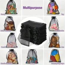 50pcs Black Organza Drawstring Bags, Durable Nylon Packaging Bags For Jewelry, Holiday, Wedding Gifts And Christmas Presents, No Power Supply Needed