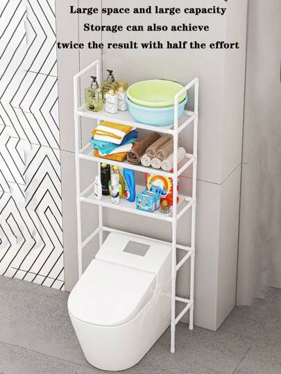 منظم رف حمام ثلاثي الأدوار، رف بلاستيكي حديث ، باللون الأبيض/الأسود، منظم حمام توفير للمساحة، سهل التجميع ، بدون كهرباء أو بطارية ،رف متعدد الوظائف | سطح أبيض ناعم | تصميم موفر للمساحة ،منظم وتخزين الحمام