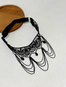 1pc Black Lace Simple Pendant Multilayer Tassel Sexy Thigh Chain Leg Bracelet Jewelry For Women - Black - View 2