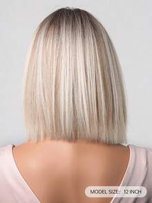 12 Inch Ombre Blonde Bob Wig Shoulder Length Wigs For Women Natural Looking Dark Brown Roots Middle Part Heat Resistant Fibre Synthetic Wig Daily Party Cosplay Use - Blonde Ombre - View 5