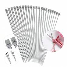 22pcs Stainless Steel Knitting Needles Set, 2mm-8mm Straight Single-Pointed Crochet Hooks, 25cm Sweater Knitting Needles