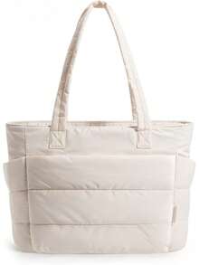 Women's Handbag, Lightweight Puffy Handbag, With Compartments, Quilted Shoulder Bag Handbag, Suitable For Travel And Work - Light Grey - View 8