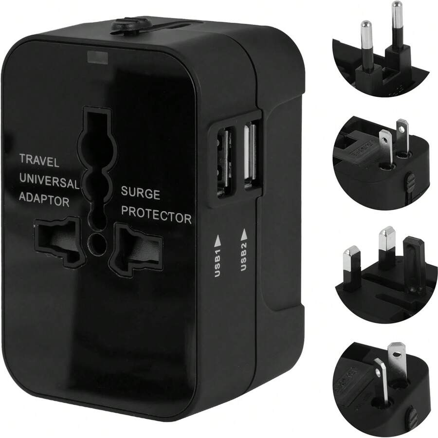 Overseas Conversion Plug, Outlet A/O/BF/C, Overseas Power Plug, Multi-Conversion Plug, 2 USB Ports, Worldwide Compatible, Converter, Charger Type For Overseas Travel, Multi-Adapter, Compatible With Over 200 Countries